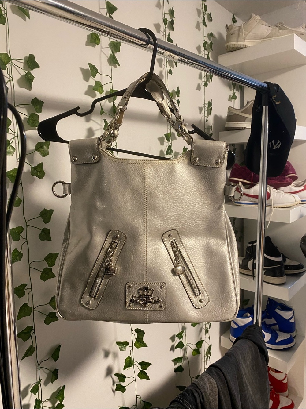 Kathy Van Zeeland Metallic Silver Leather Purse - Women's Handbag